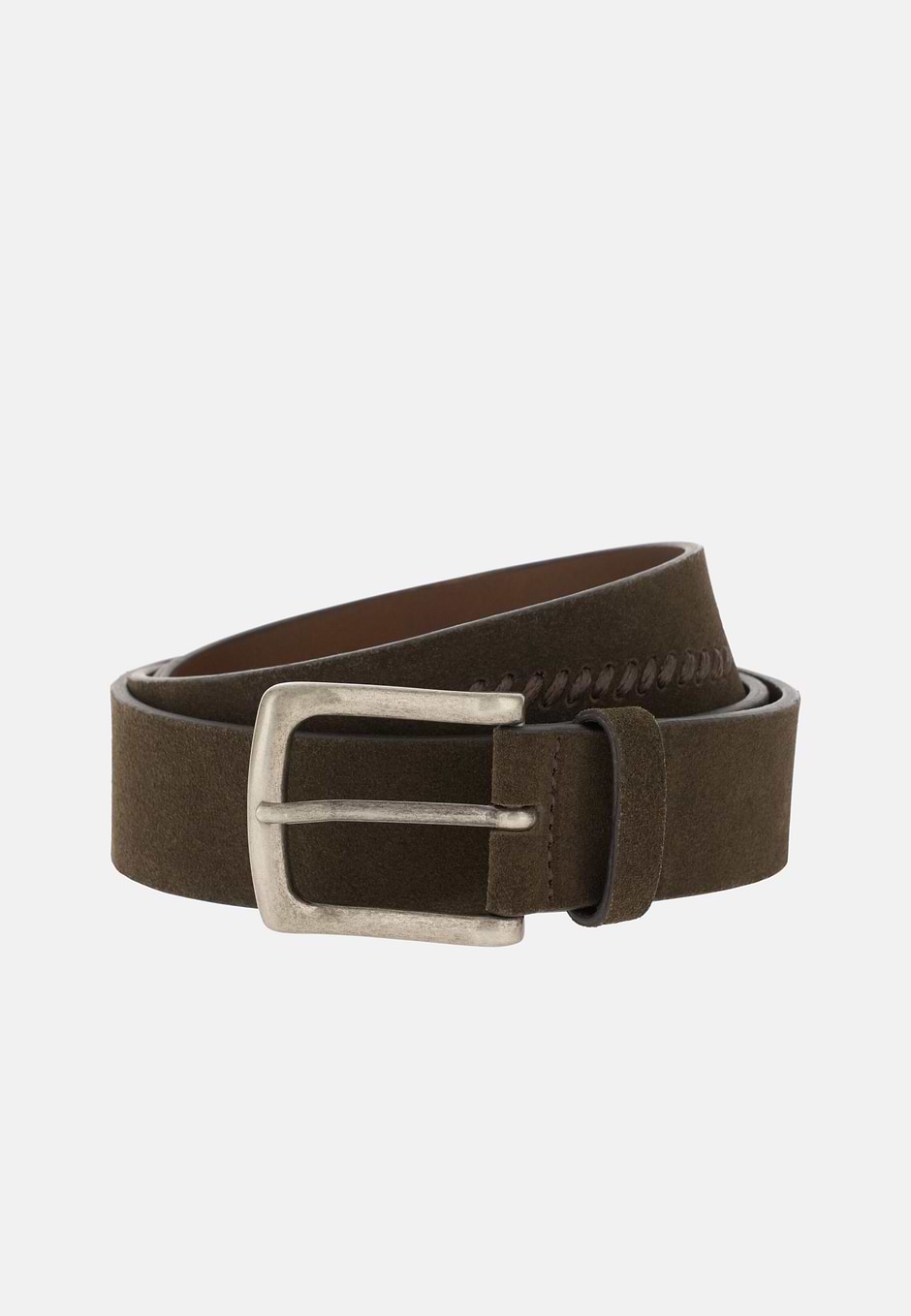 Suede Leather Belt, Dark brown, hi-res