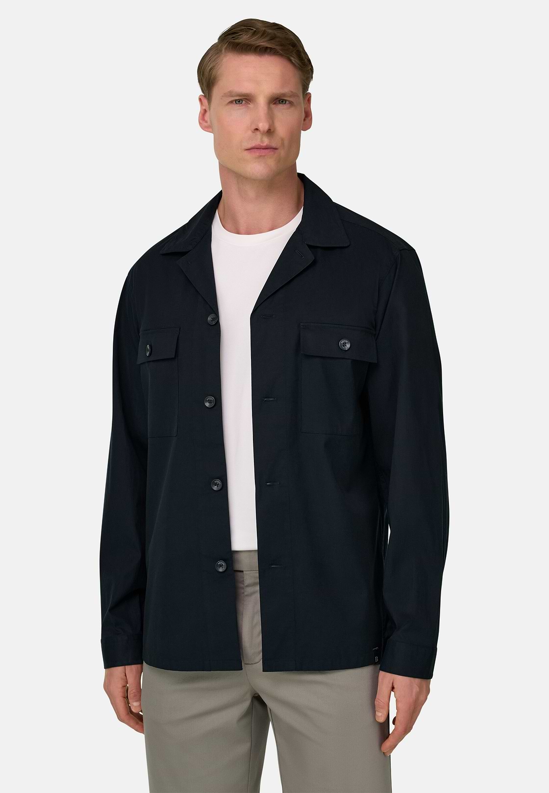 Camicia Over In Cotone Tencel, Navy, hi-res, 1