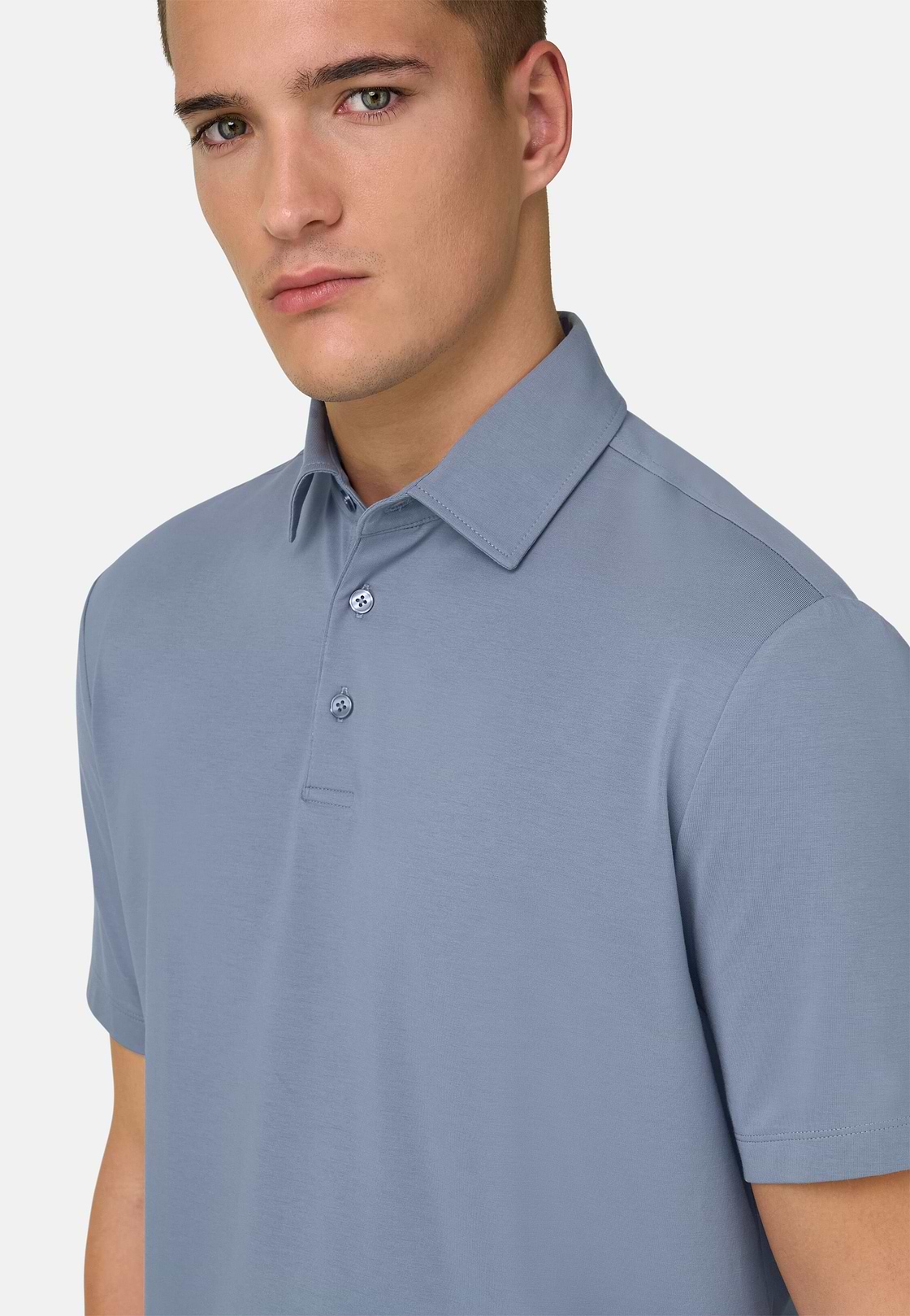 Polo Shirt In Stretch Supima Cotton, Light Blue, hi-res, 4