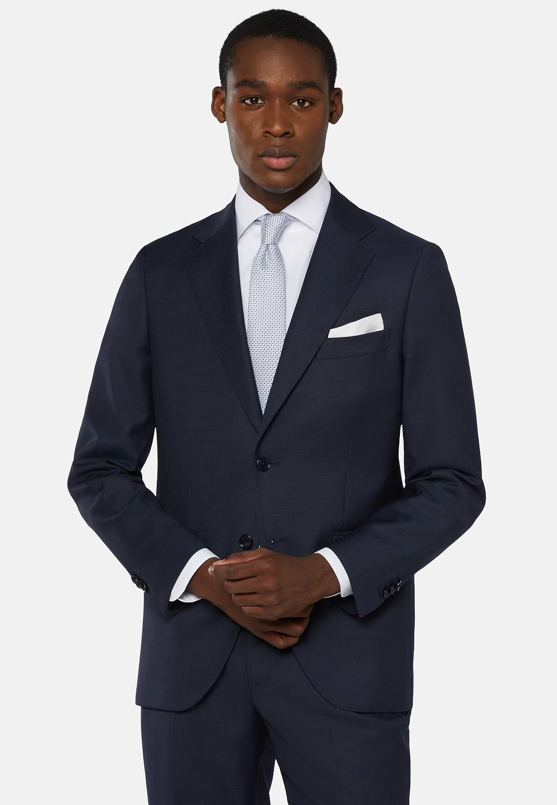 Navy Blue Micro Pattern Suit In Pure Wool, Navy blue, hi-res