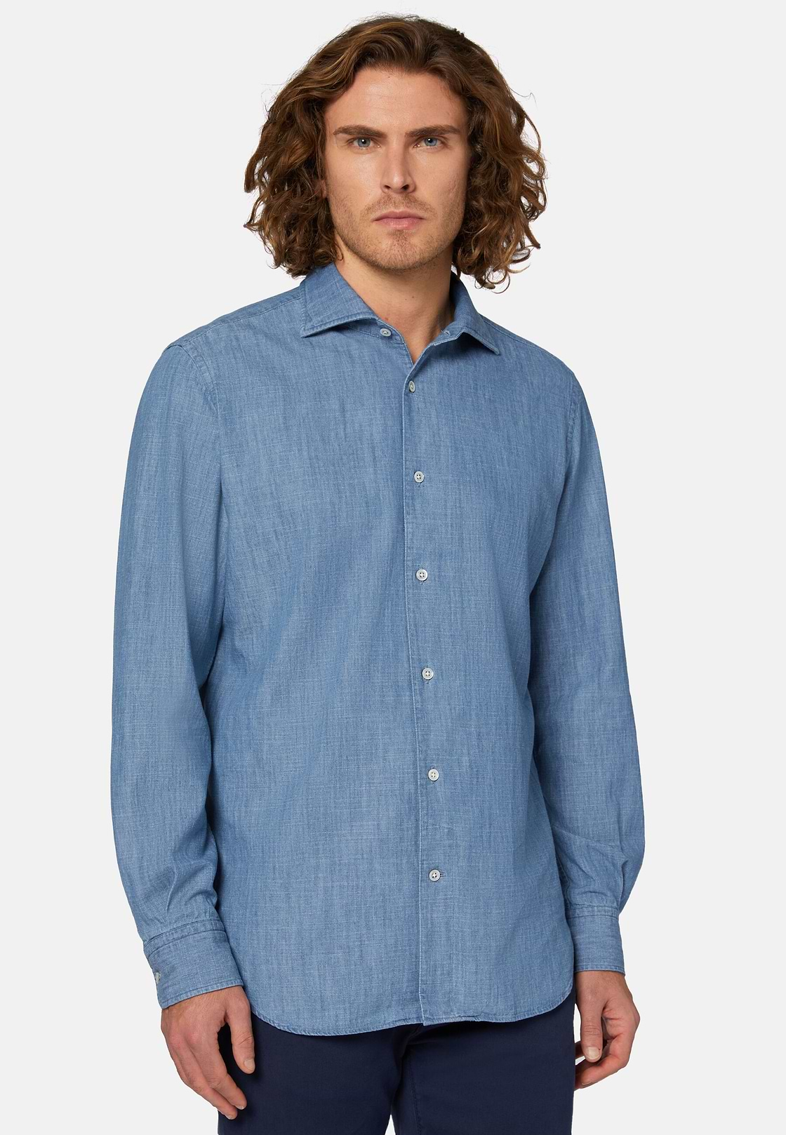 Regular Fit Cotton Denim Shirt, Indigo, hi-res