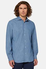 Regular Fit Cotton Denim Shirt, Indigo, hi-res