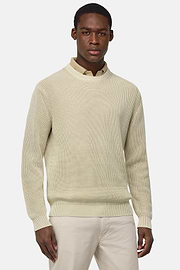 100% Organic Cotton Crew Neck Jumper, Sand, hi-res