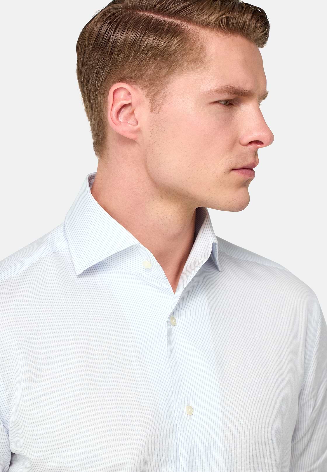 Camisa de corte regular de lino y algodón a rayas, Azul claro, hi-res, 4
