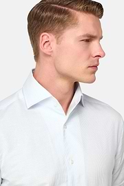 Camisa de corte regular de lino y algodón a rayas, Azul claro, thumb, 4