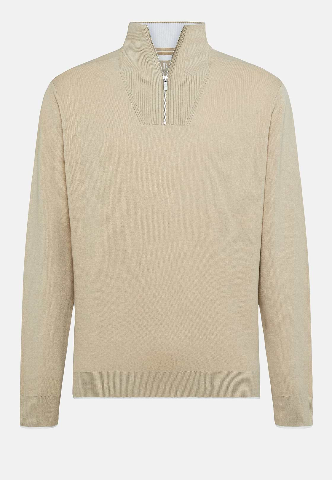 Beiger Pullover Aus Baumwolle Mit Halbem Reißverschluss, Beige, hi-res