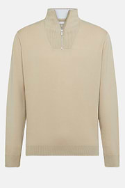 Pull Beige Demi-Zip En Coton, Beige, hi-res