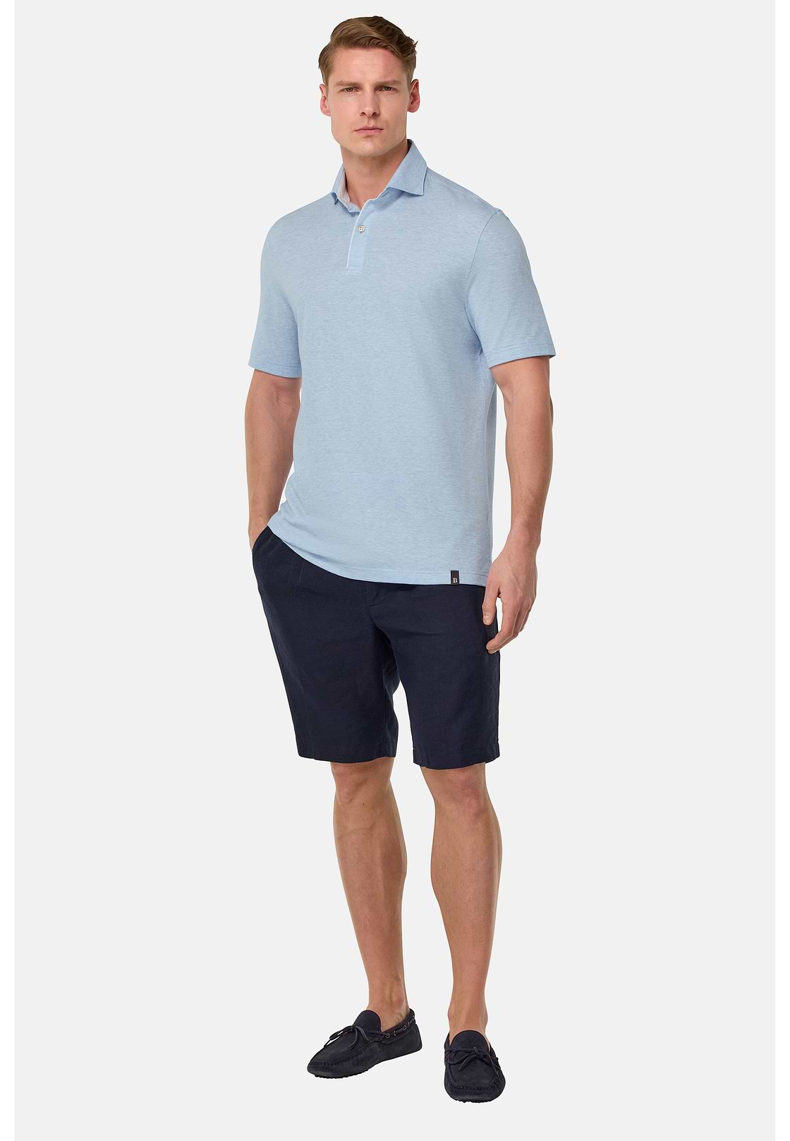 Cotton/Linen Piqué Polo Shirt, Light Blue, hi-res