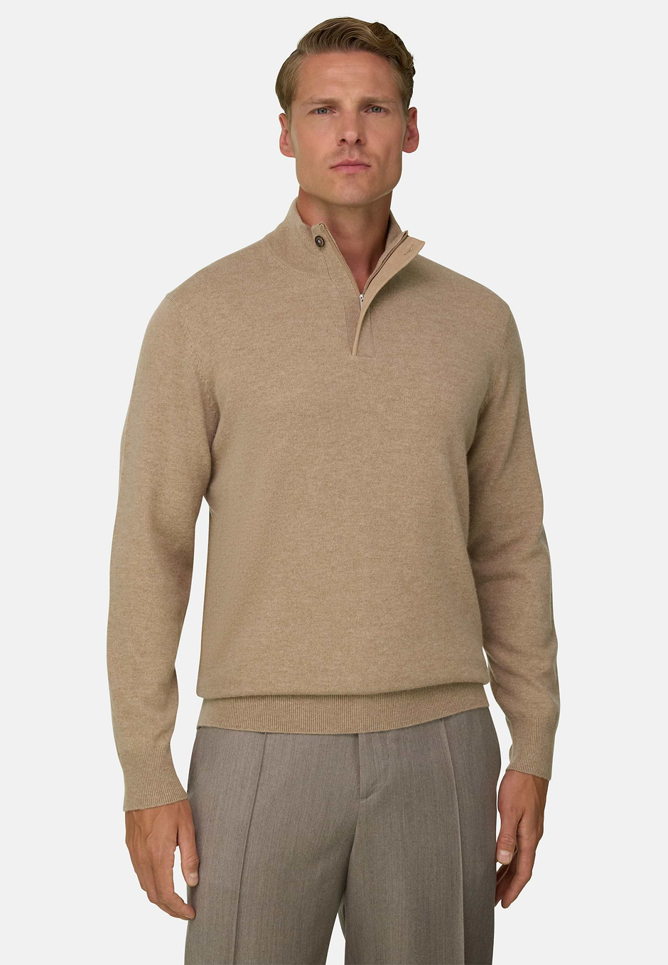 Col montant demi-zip en laine cachemire mélange, CAML, hi-res