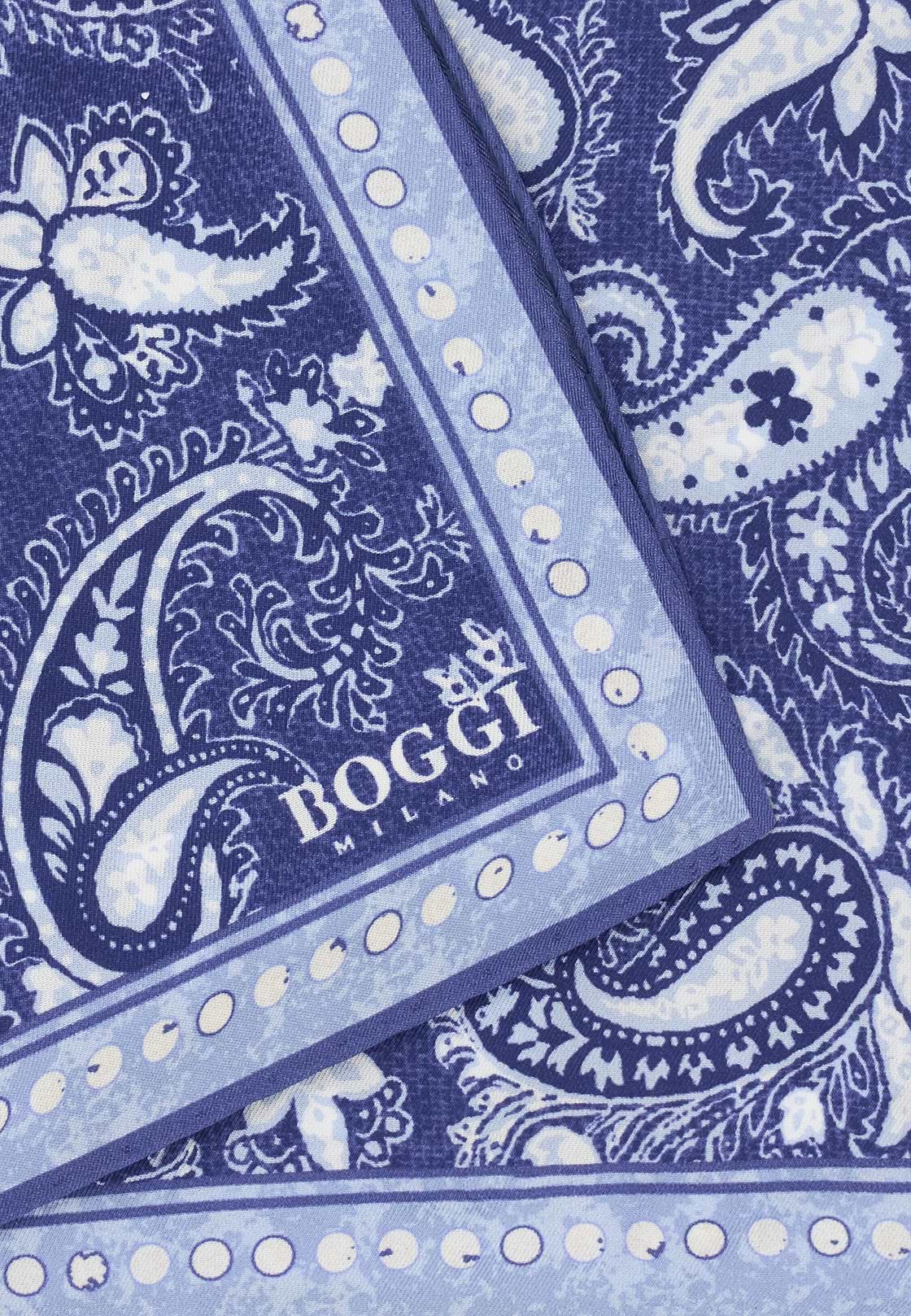 Paisley Print Silk Pocket Square, Blue, hi-res, 3