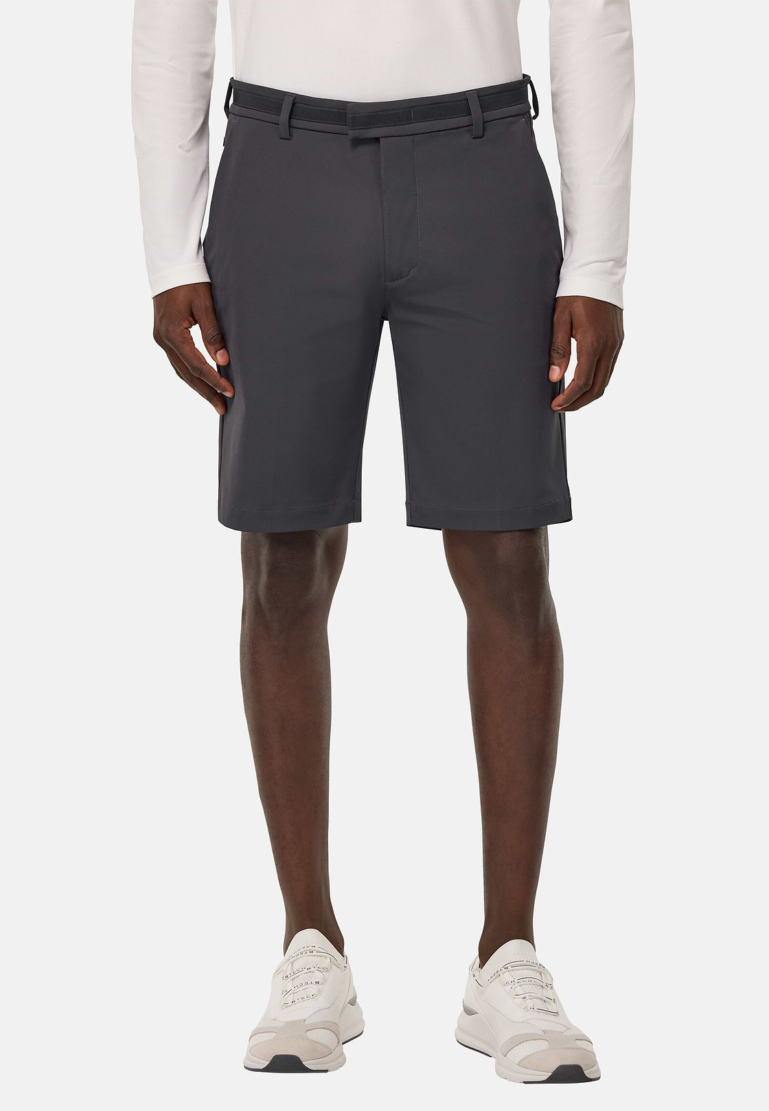 B Tech Stretch Nylon Bermuda Shorts, Dark Grey, hi-res