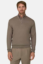 Quarter-Zip Jumper in Merino Wool, Taupe, thumb, 1