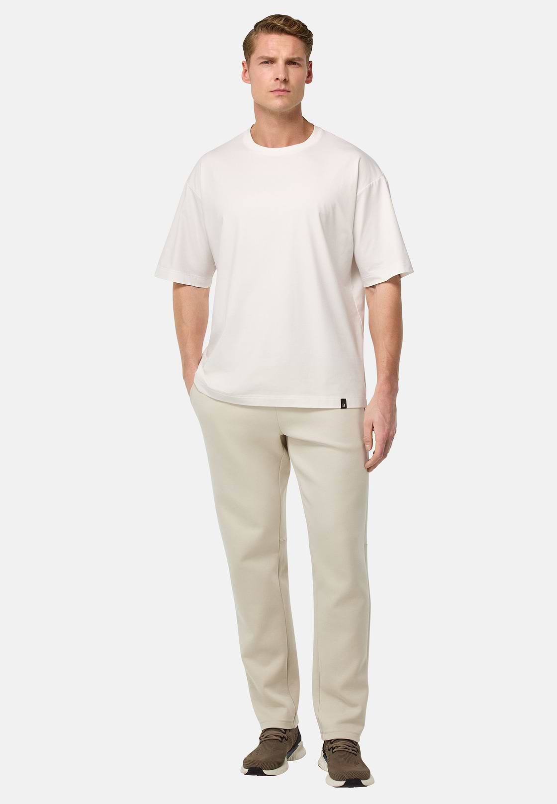 Lightweight Scuba Cotton Blend Trousers, Sand, hi-res