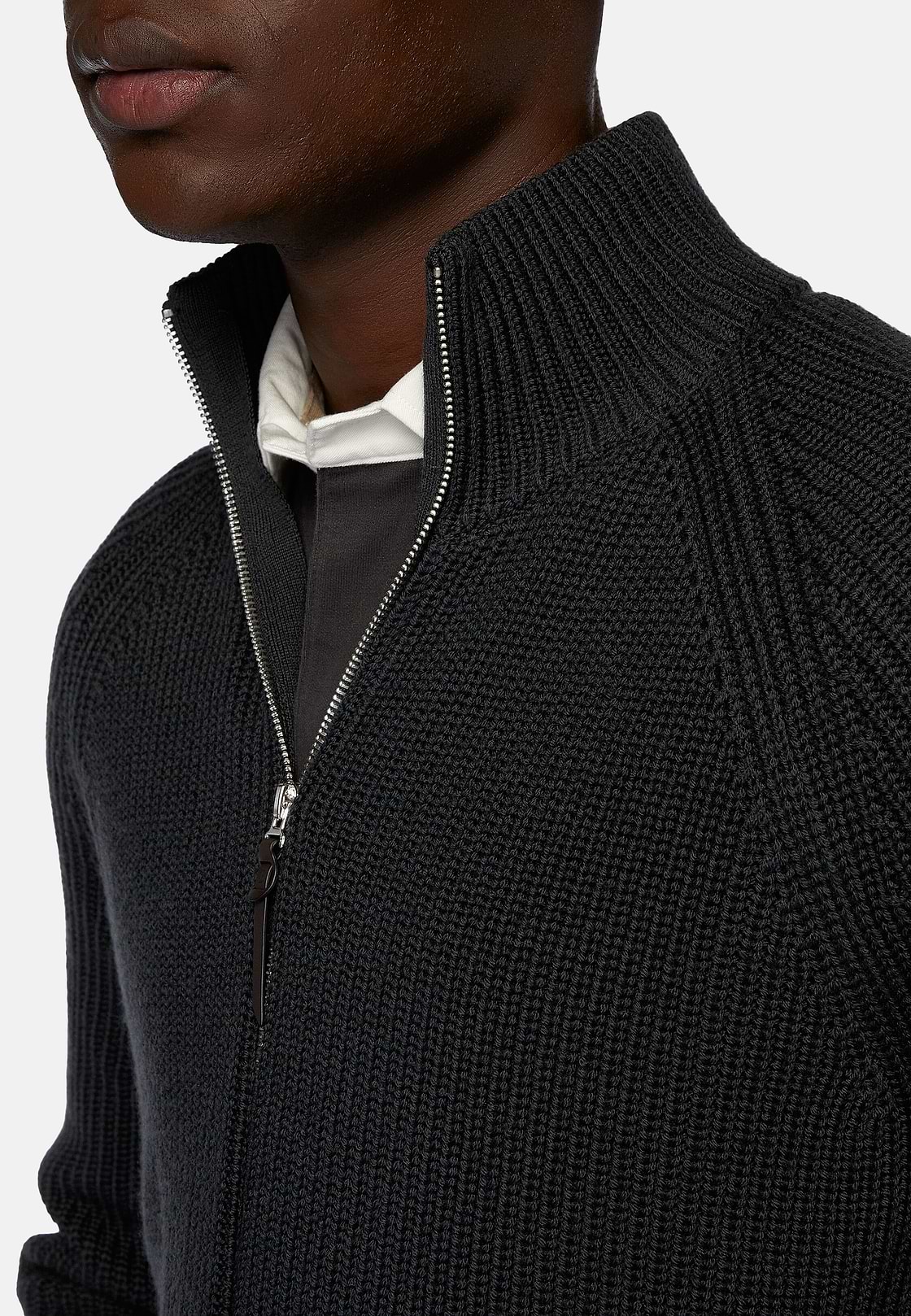 Charcoal Merino Wool Full Zip Jumper, Charcoal, hi-res