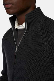 Charcoal Merino Wool Full Zip Jumper, Charcoal, hi-res