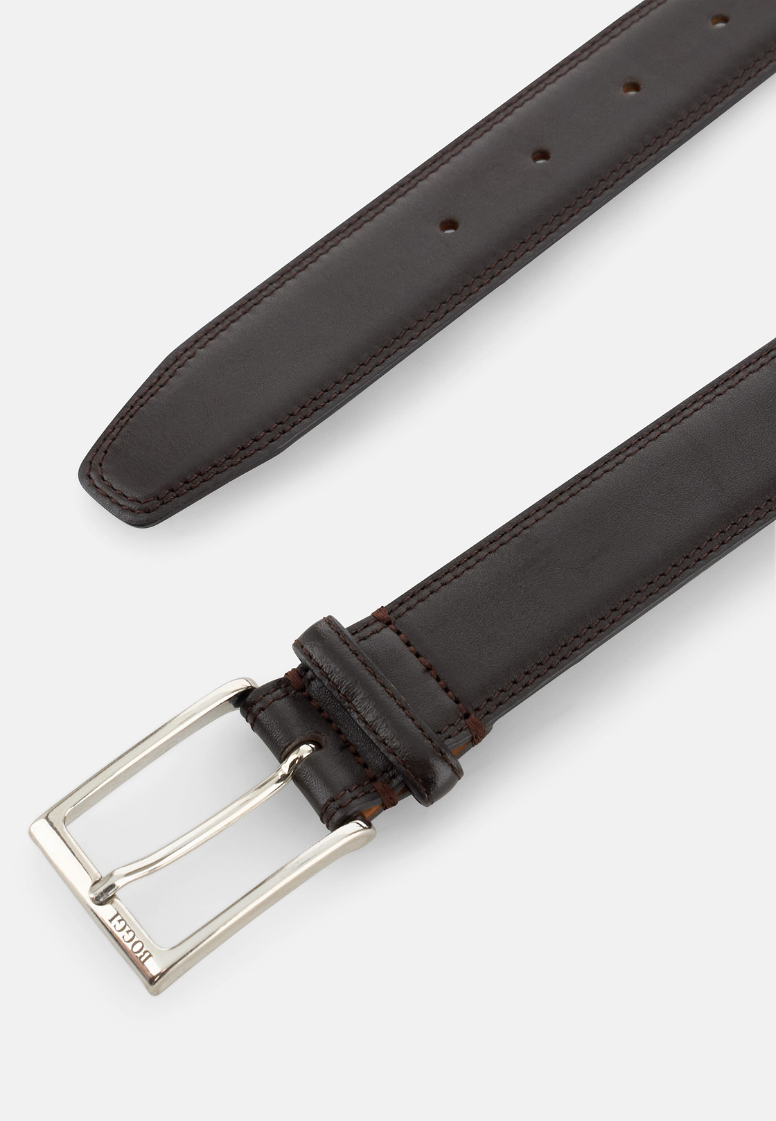 Saddle-stitched Tumbled Leather Belt, Dark brown, hi-res, 2