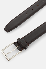 Saddle-stitched Tumbled Leather Belt, Dark brown, thumb, 2