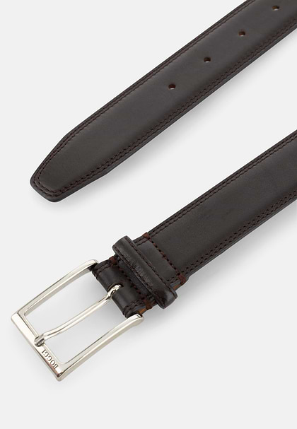 Saddle-stitched Tumbled Leather Belt, Dark brown, hi-res