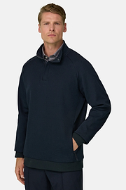 Quarter-Zip Sweatshirt in Cotton Blend Scuba B Tech, Navy blue, thumb, 1