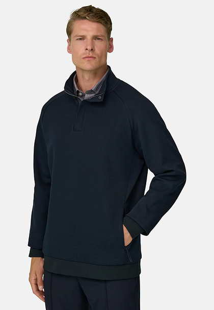 Bluza z Pół Zamka w Mieszaninie Bawełny Scuba B Tech, Navy blue, hi-res