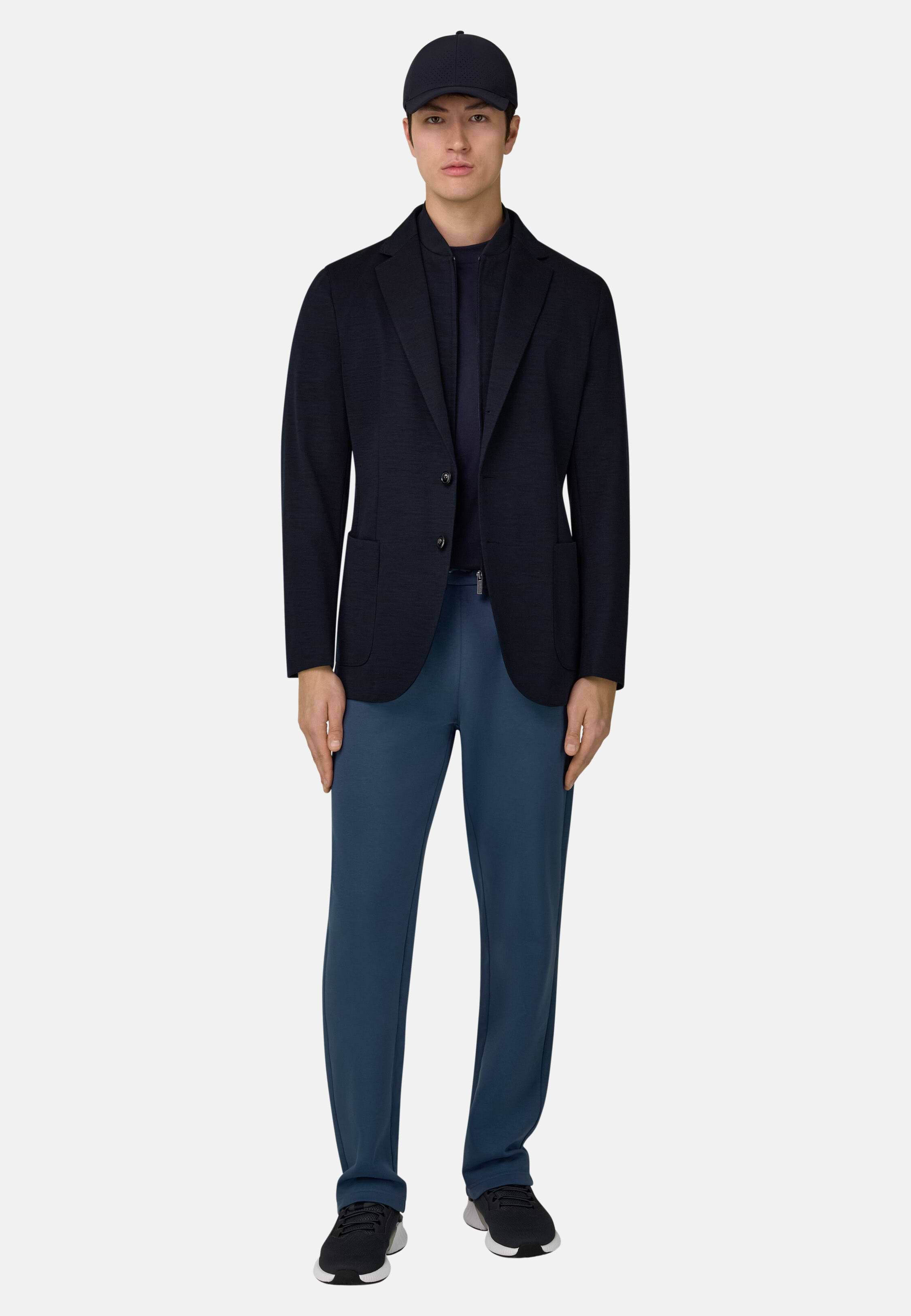 Men's Wool Blend Sweatshirt Jacket, Navy blue | Boggi Milano