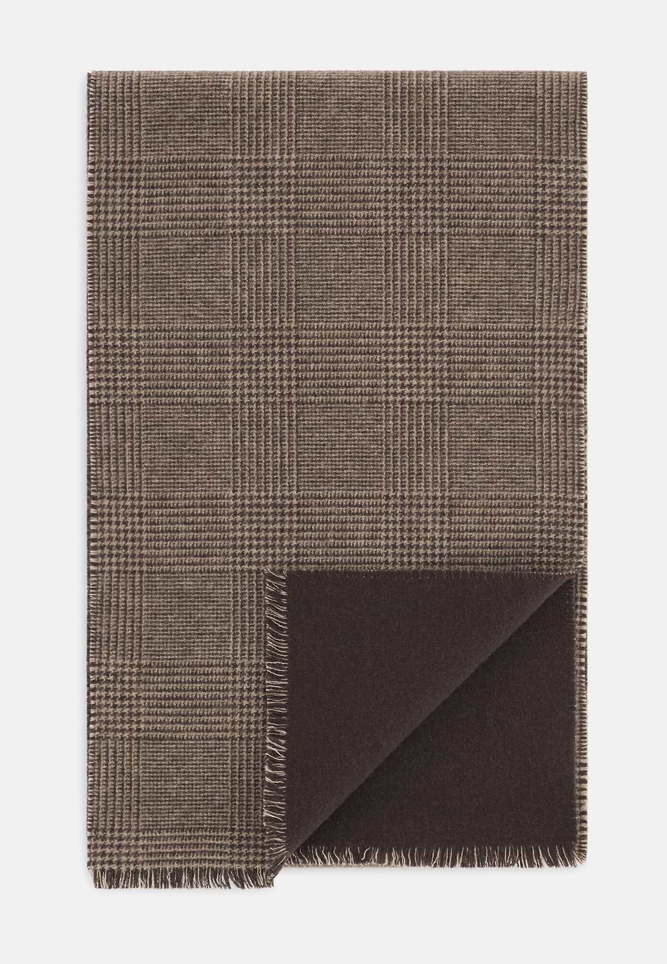 Scarf in Wool Cashmere with Prince of Wales Check, Dark brown, hi-res