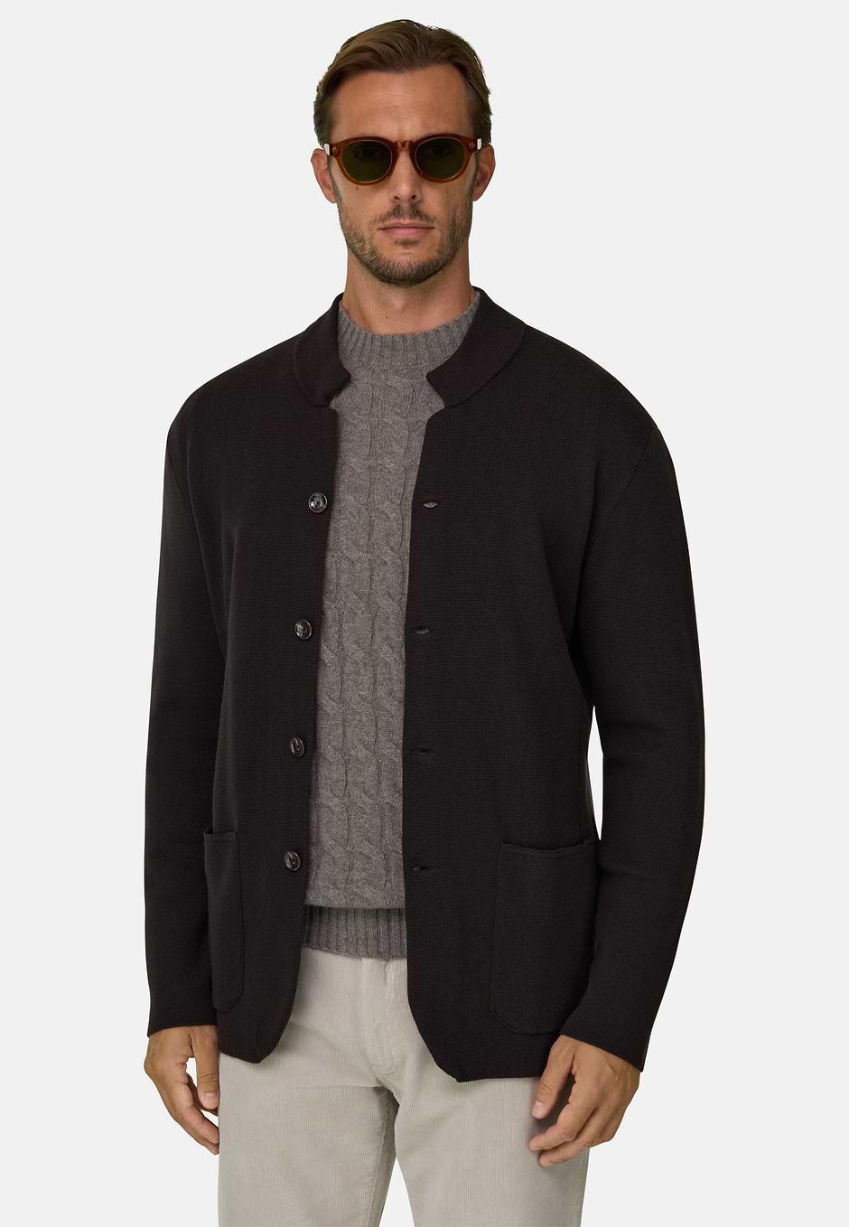 Chaqueta de Punto en Lana Merino Superfine, Marron oscuro, hi-res