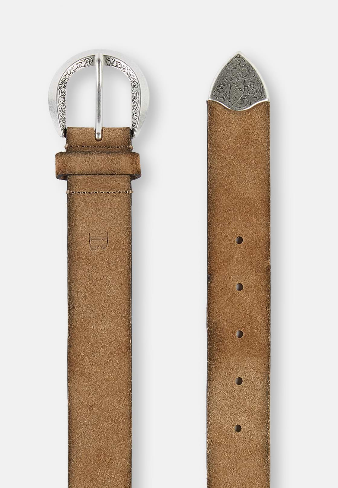 Suede Belt With Metal Tip, Taupe, hi-res