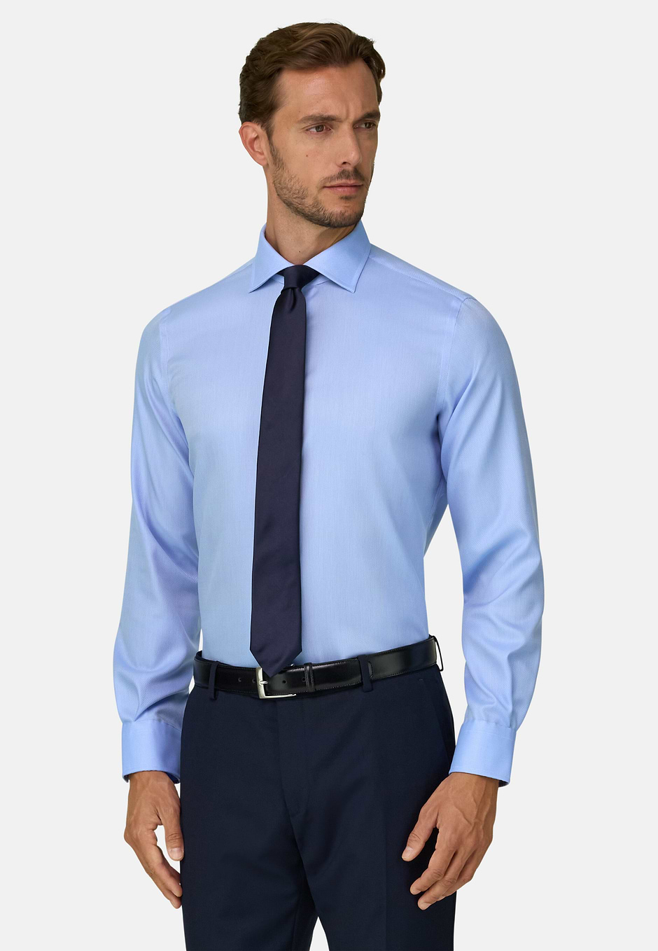 Camisa de algodón Dobby de corte regular, Azul claro, hi-res