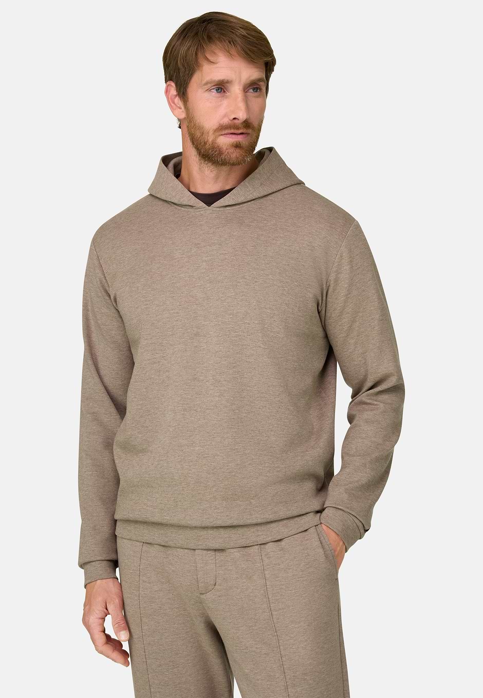 Sweatshirt mit Kapuze aus Baumwoll-Mischgewebe Scuba Meliert, Keks, hi-res