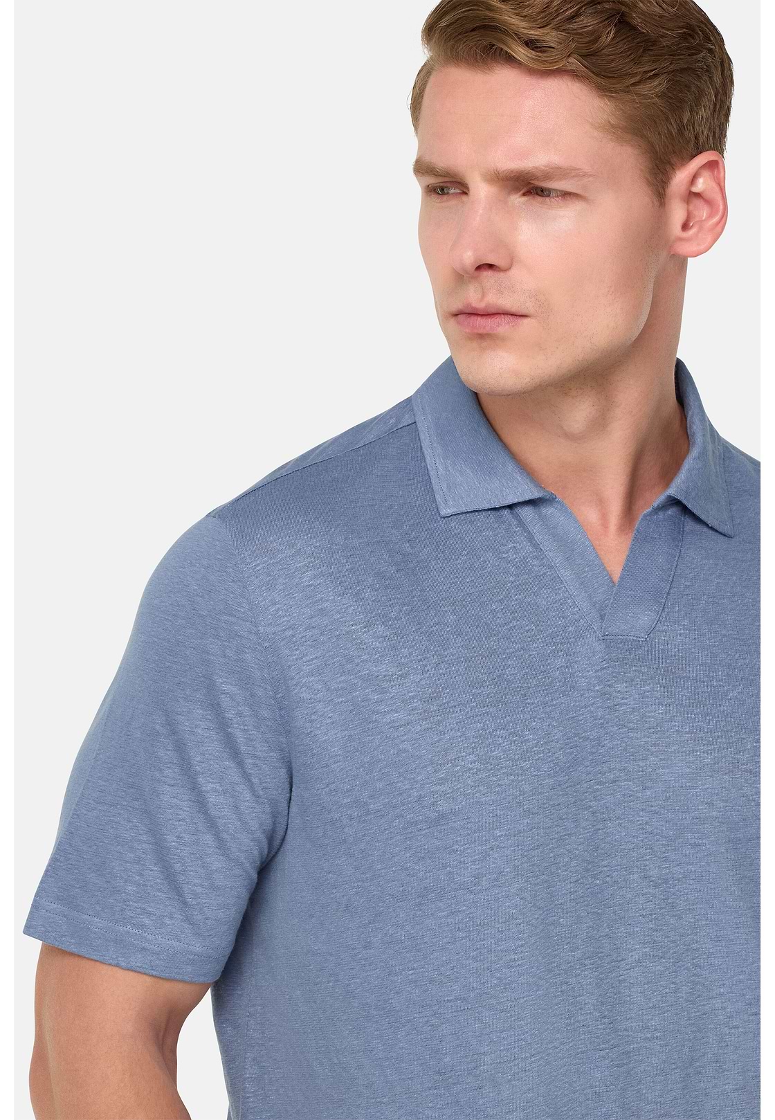 Stretch Linen Jersey Polo Shirt, Indigo, hi-res