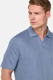 Stretch Linen Jersey Polo Shirt, Indigo, hi-res