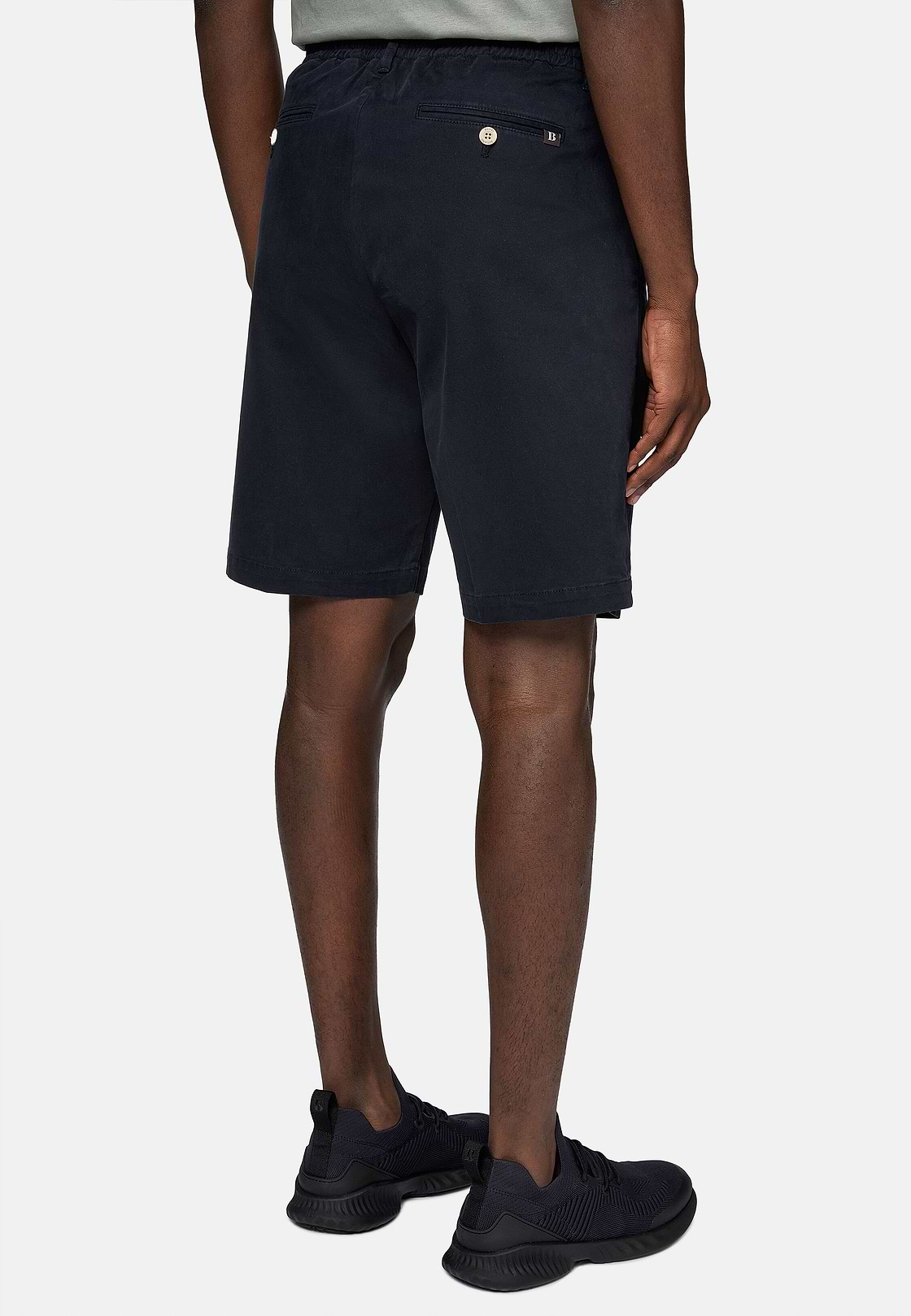 Stretch Cotton Summer Bermuda Shorts, Navy blue, hi-res