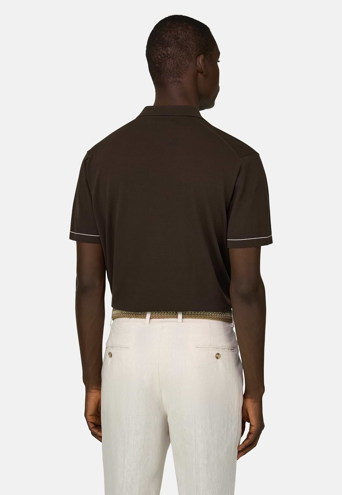 Strick-Poloshirt Aus Baumwollkrepp, Dunkelbraun, hi-res, 3