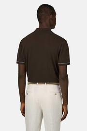 Strick-Poloshirt Aus Baumwollkrepp, Dunkelbraun, thumb, 3