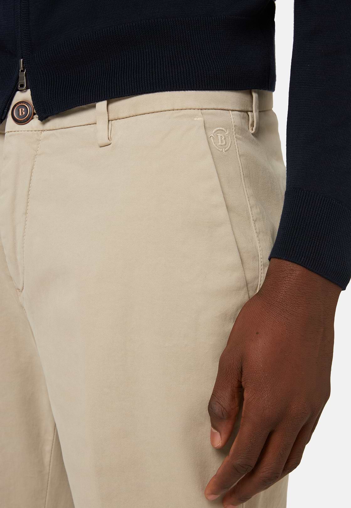 Stretch Cotton Pants, Beige, hi-res