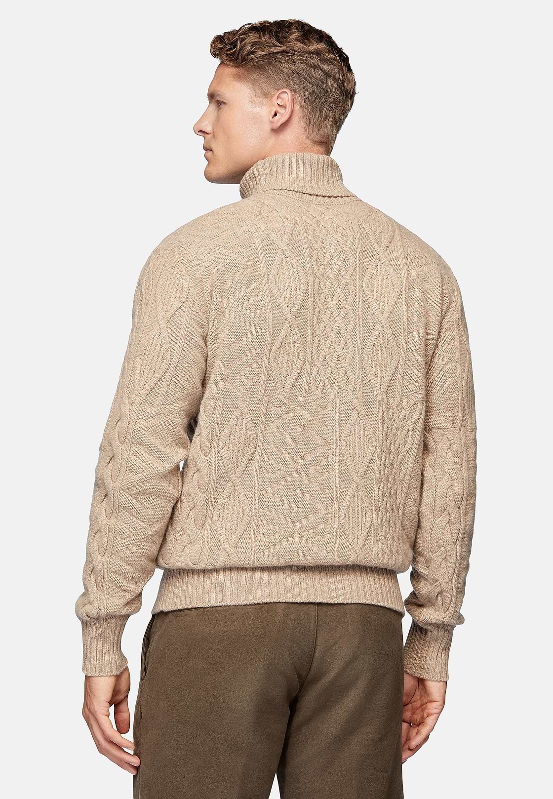 Sand Mixed Knit Polo Neck Jumper In Merino Wool, Sand, hi-res