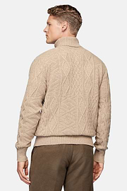 Sand Mixed Knit Polo Neck Jumper In Merino Wool, Sand, hi-res