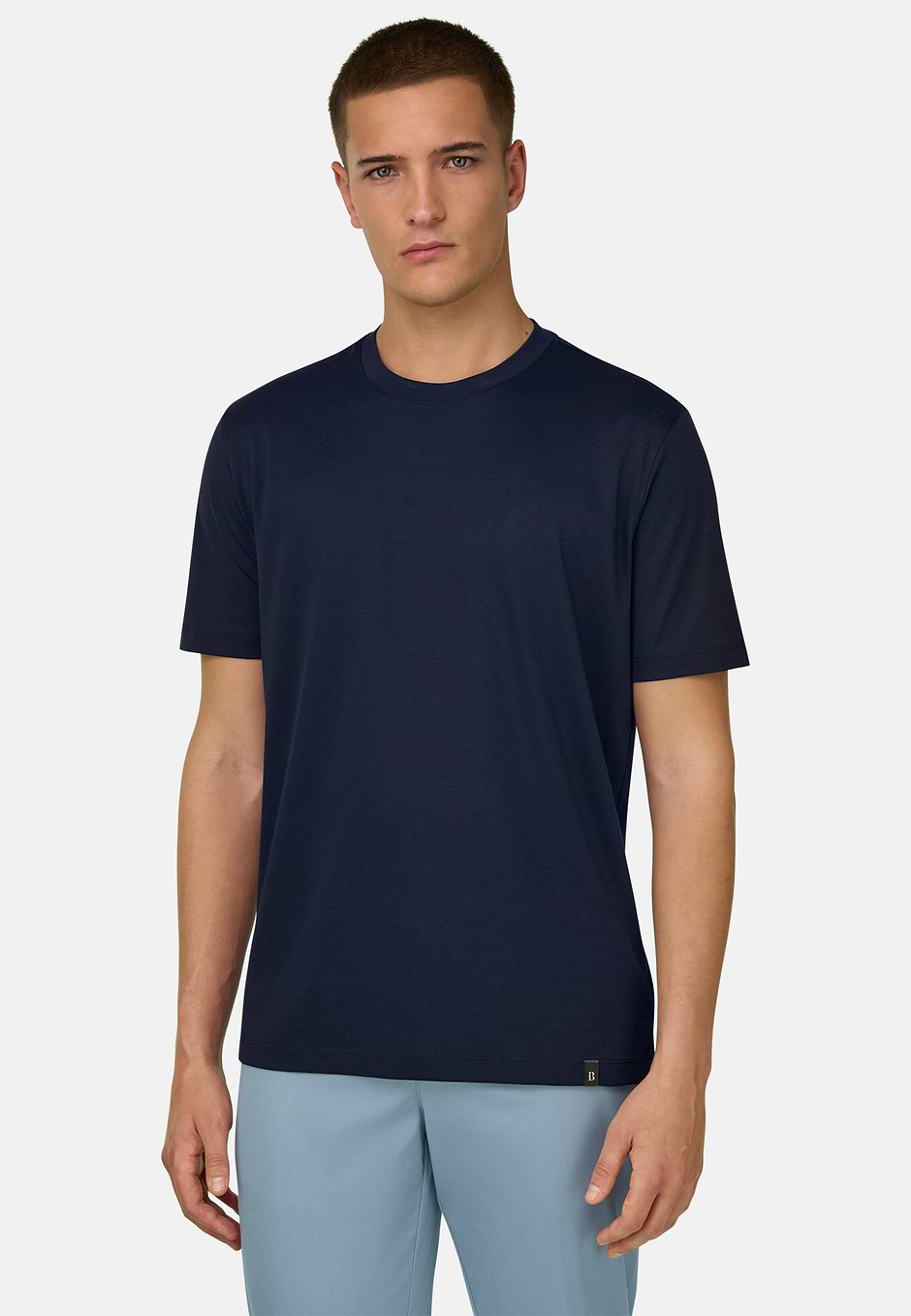 T-shirt In Misto Seta, Navy, hi-res