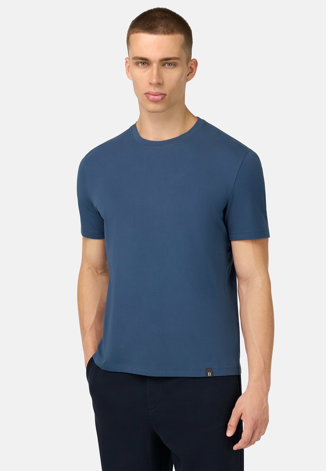 T-Shirt In Stretch Supima Cotton, Air-blue, hi-res