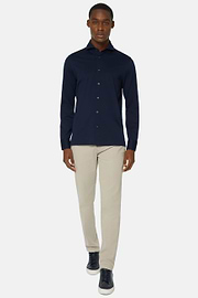 Slim Fit Polo Shirt in Filo Di Scozia Pique, Navy blue, hi-res
