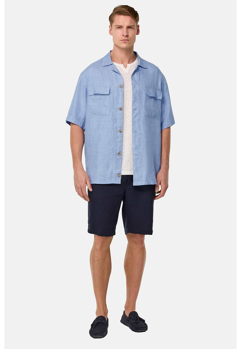Linen Camp Overshirt, Light Blue, hi-res