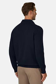 Cardigan in Extrafine Merino Wool, Navy blue, thumb, 4