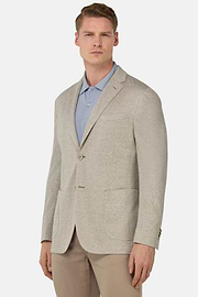 B Jersey Linen and Cotton Herringbone Jacket, Taupe, hi-res