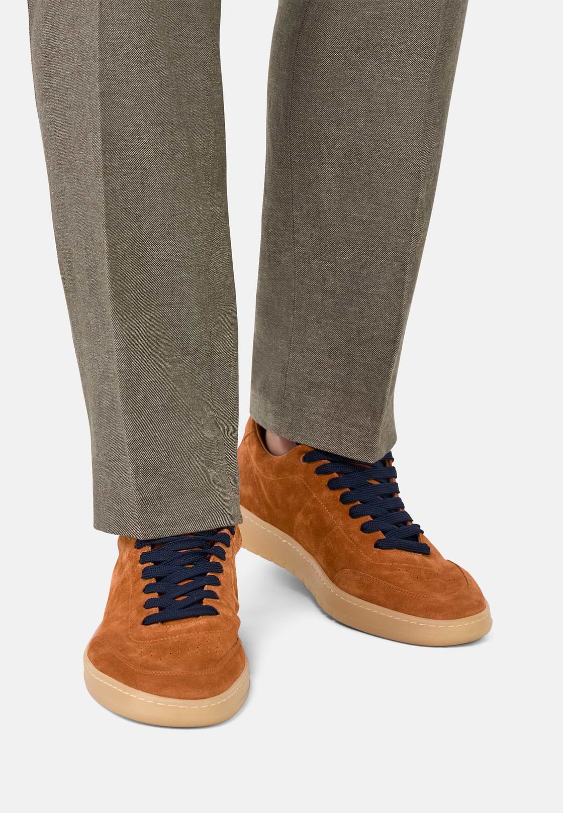Sneakers En Daim, Orange, hi-res