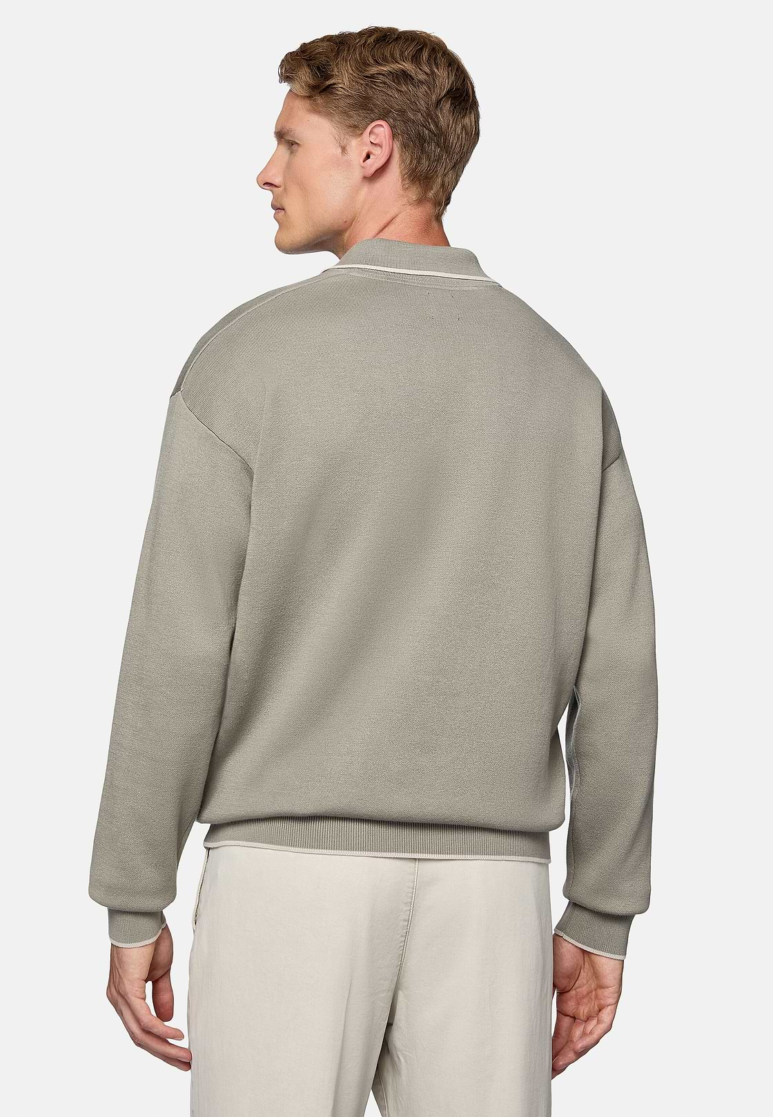 Taupe Polo Jumper In Organic Cotton And Nylon, Taupe, hi-res