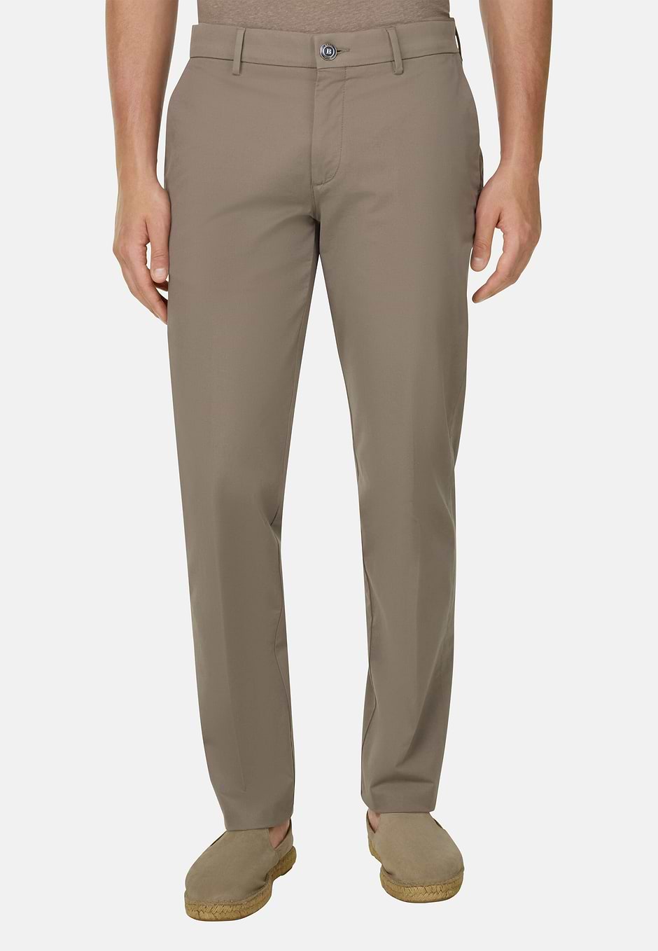 Stretch Cotton Trousers, Taupe, hi-res
