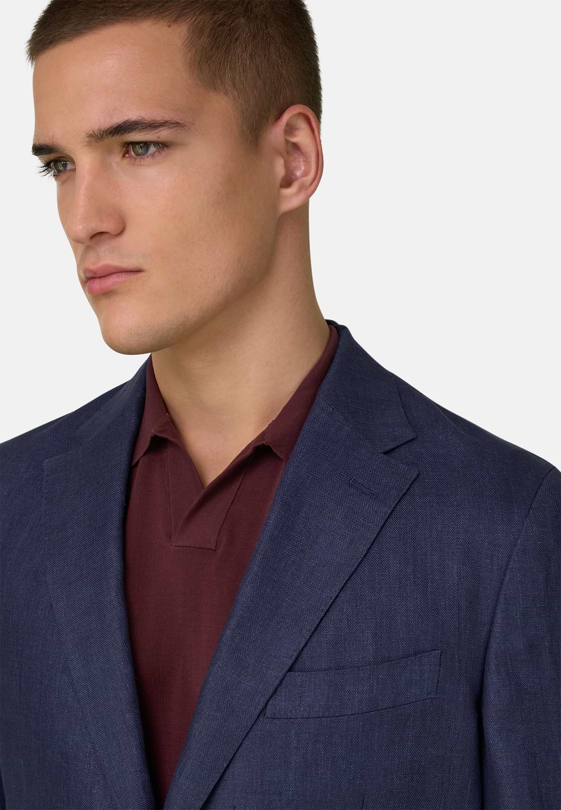 Micro Textured Jacket in Pure Linen, Blue, hi-res, 4