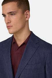 Micro Textured Jacket in Pure Linen, Blue, thumb, 4