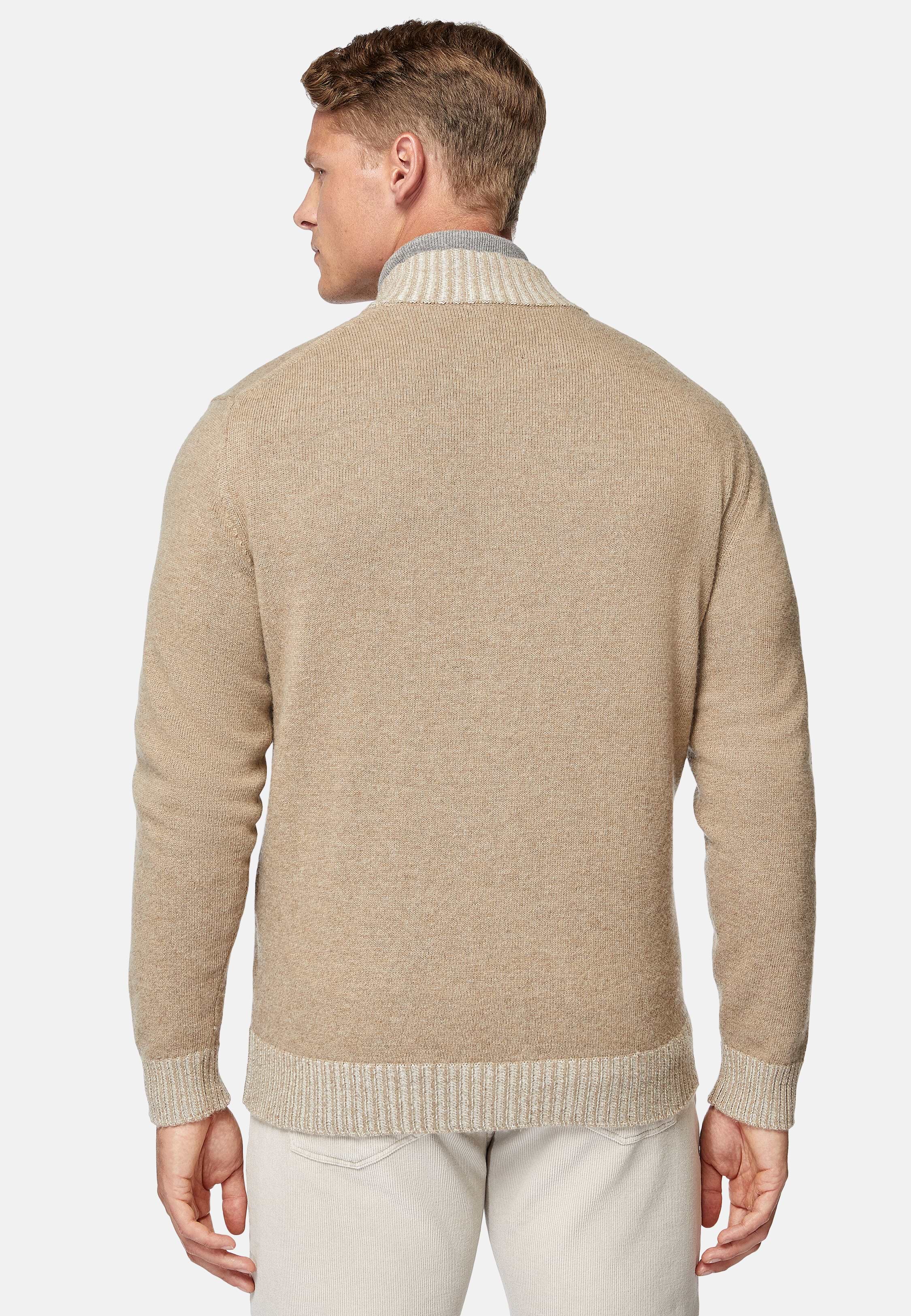 Men's Taupe Cashmere Blend Full Zip Jumper | Boggi Milano